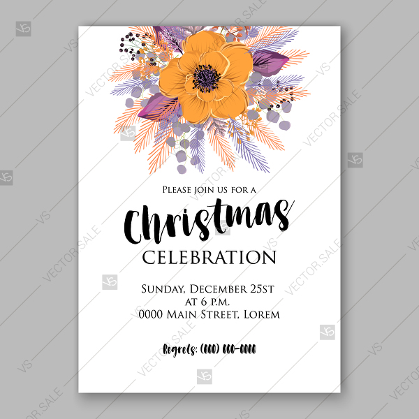 600x600 Christmas Party Invitation Template Holiday Wording Peach Floral