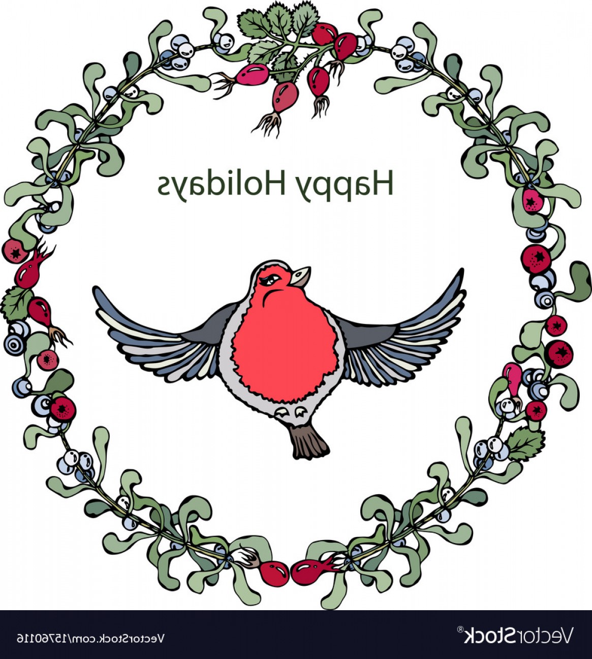 1165x1296 Cute Cartoon Bird Red Robin In Floral Wreath With Vector