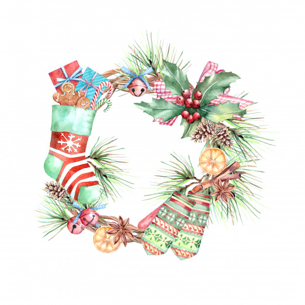 626x626 Watercolor Illustration Of Christmas Holiday Wreath Vector