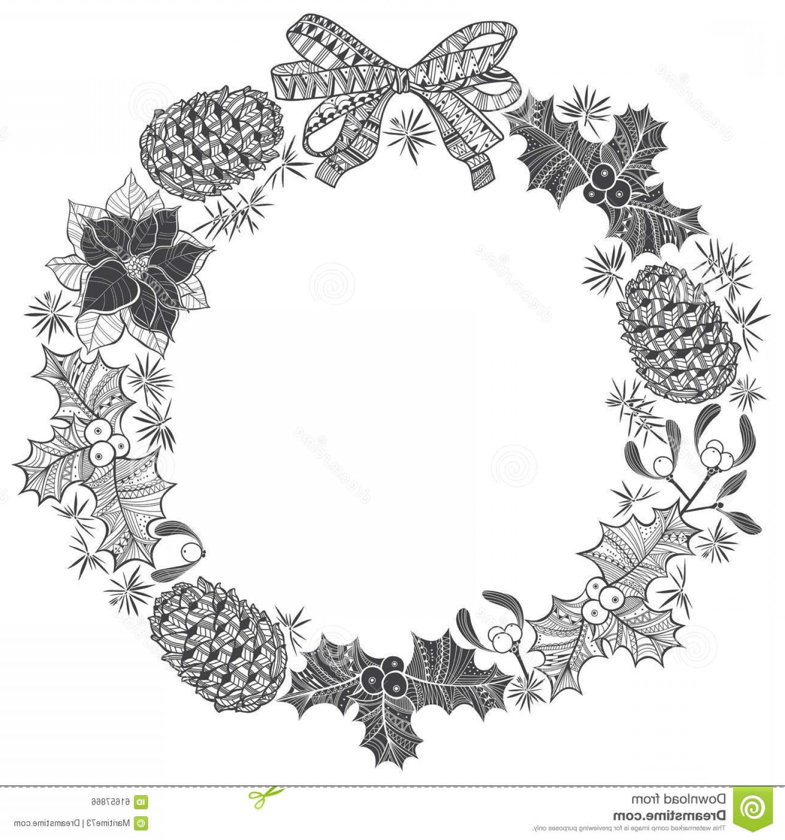 1560x1668 Black White Christmas Wreath Vector Catamart