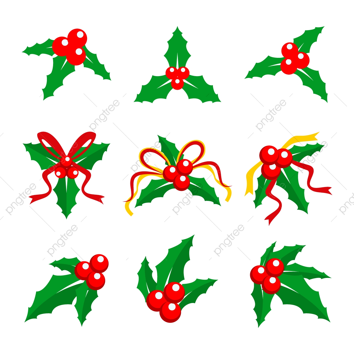 1200x1200 Holly Berry Red Ribbon Vector Illustration, Png, Christmas, Holly