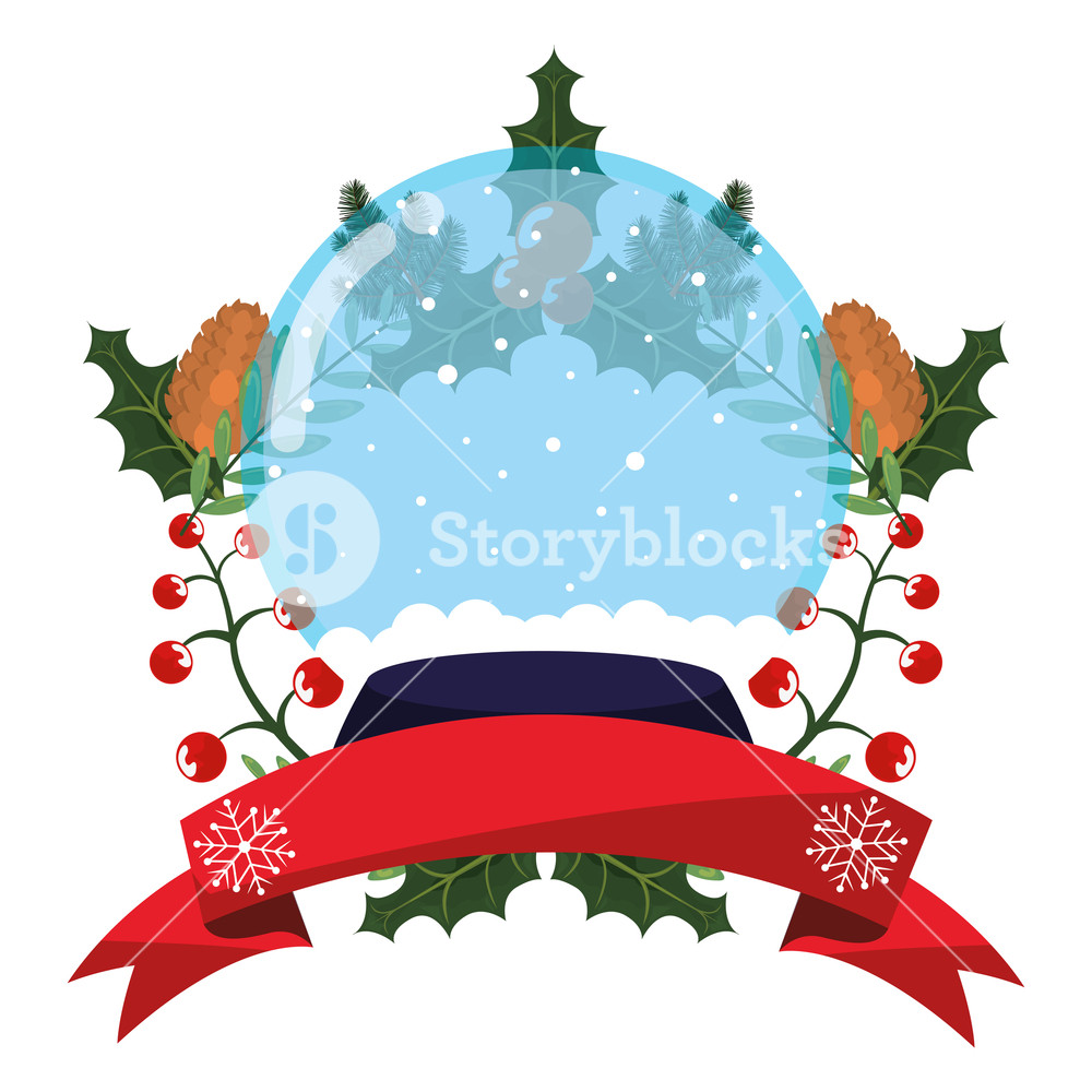 Christmas Snowglobe Holly Berry And Ribbon Vector Illustration 1000x1000 Christmas Snowglobe Holly Berry And Ribbon Vector Illustration