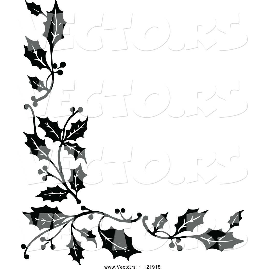 1024x1044 Vector Of Vintage Black And White Corner Border Of Christmas Holly