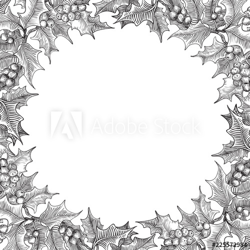 500x500 Vintage Merry Christmas Border Vector Holly Branches On White