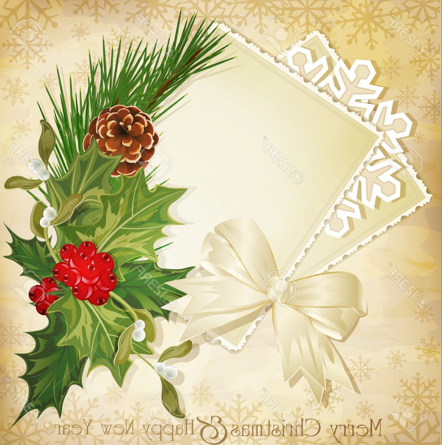 1548x1560 Photovector Vintage Christmas Background With Sprig Of European