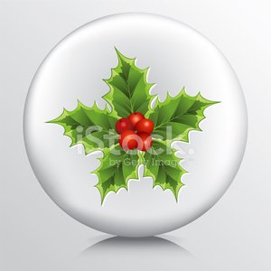 300x300 Round Icon With Holly Sprig Star And Red Berries Stock Vectors