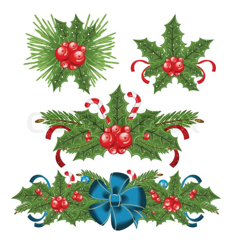 760x800 Set Holly Berry Sprigs For Christmas Stock Vector Colourbox