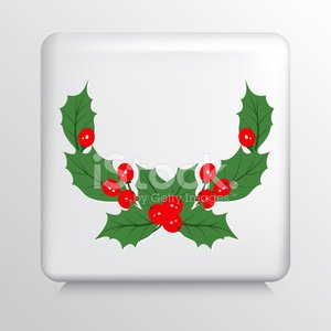 300x300 Square Icon With Holly Sprig Wreath And Red Berries Stock Vectors
