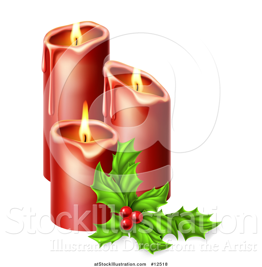 1024x1044 Vector Illustration Of Sprig Of Holly Beside Lit Christmas Candles