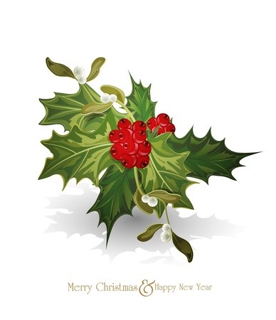 388x450 Vector Christmas Background With Sprig Of European Holly
