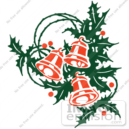 450x450 Clipart Of Retro Christmas Holly Sprig And Ringing Bells