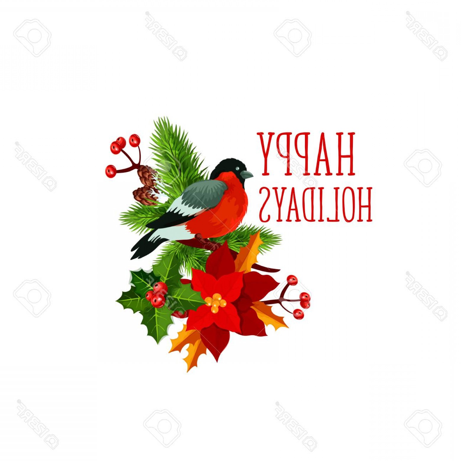 Photostock Vector Happy Holidays Greeting Icon Of Bullfinch Bird 1560x1560 Photostock Vector Happy Holidays Greeting Icon Of Bullfinch Bird