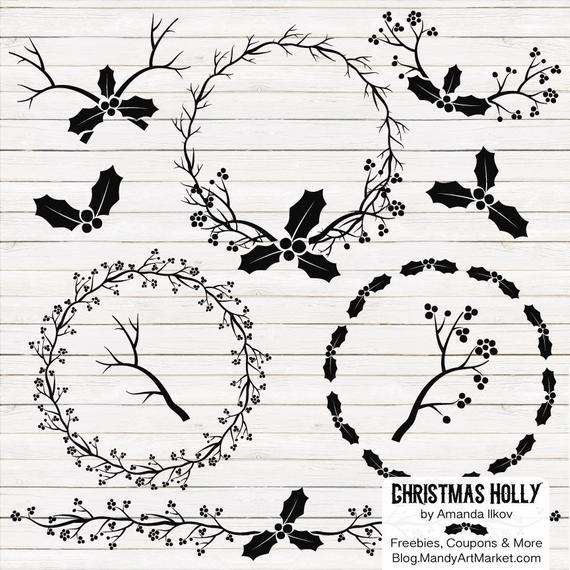 Professional Black Christmas Holly Clipart Holly Vector Set Etsy 570x570 Professional Black Christmas Holly Clipart Holly Vector Set Etsy