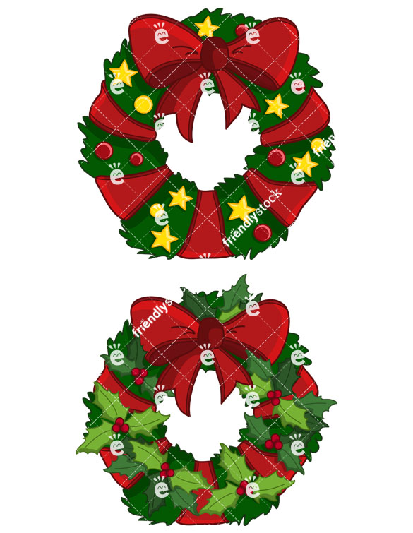 Christmas Wreaths With Ribbons And Ornaments Vector Clipart 585x755 Christmas Wreaths With Ribbons And Ornaments Vector Clipart