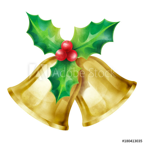 Christmas Ornament, Bells And Holly Vector Illustration Isolated 500x500 Christmas Ornament, Bells And Holly Vector Illustration Isolated