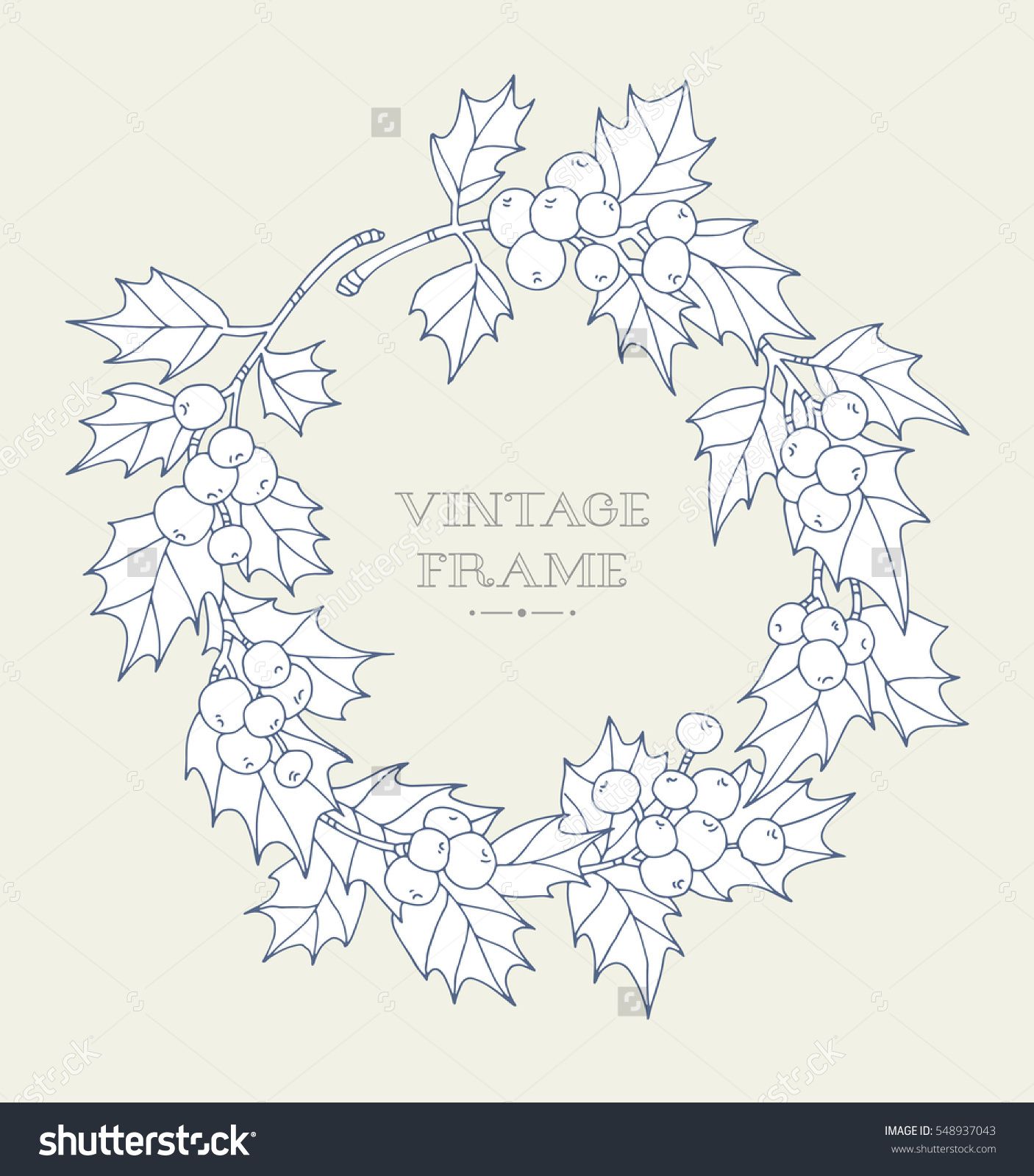 1406x1600 Christmas Wreath, Holly Berries Forest Wild Plant Vintage Vector