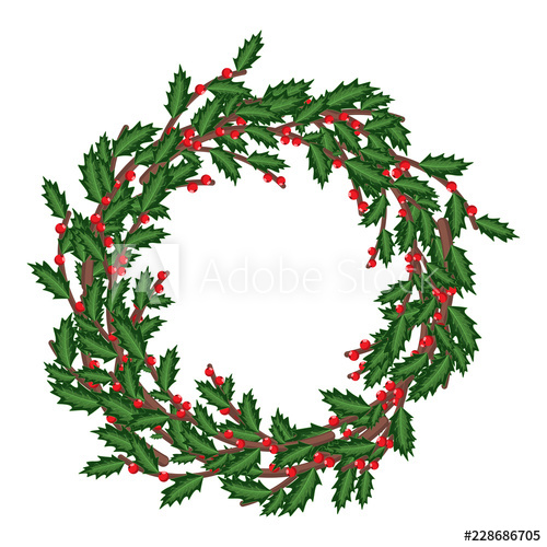 500x500 Christmas Holly Berry Wreath Vector Cartoon Holiday Decoration