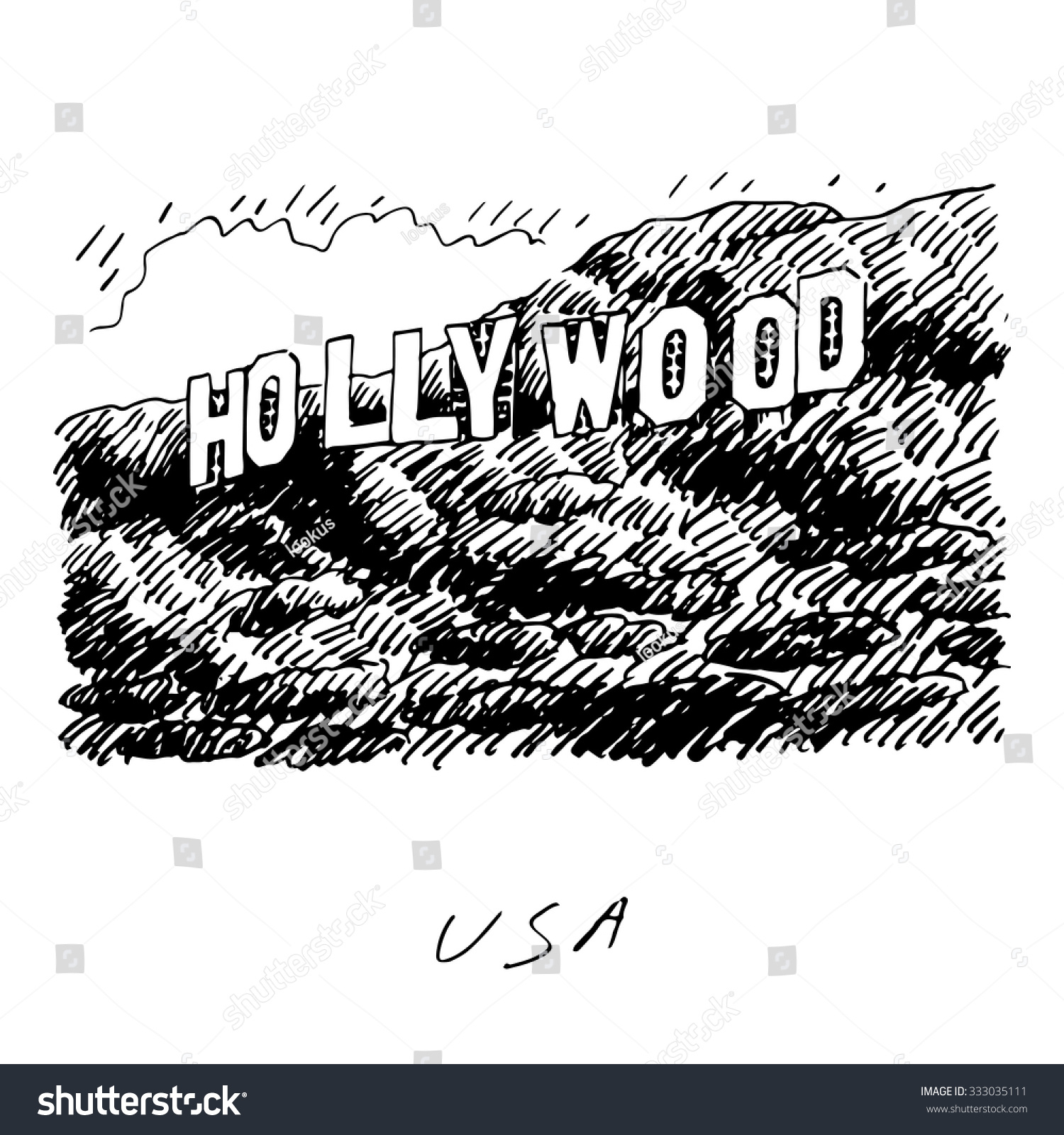 1500x1600 Hollywood Sketch Drawing And Hollywood Sign Los Angeles California