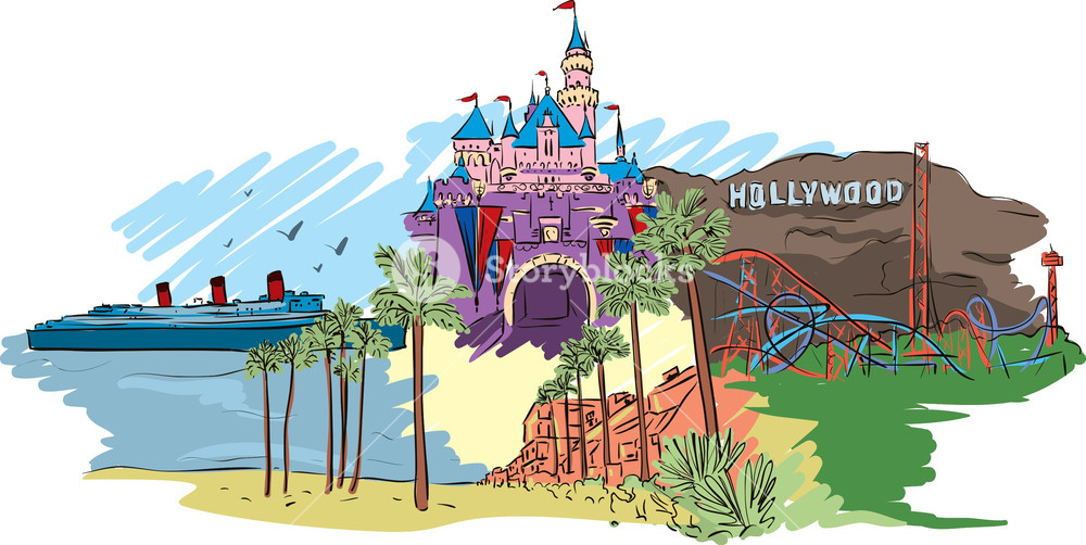 1000x502 Hollywood Vector Doodle Royalty Free Stock Image