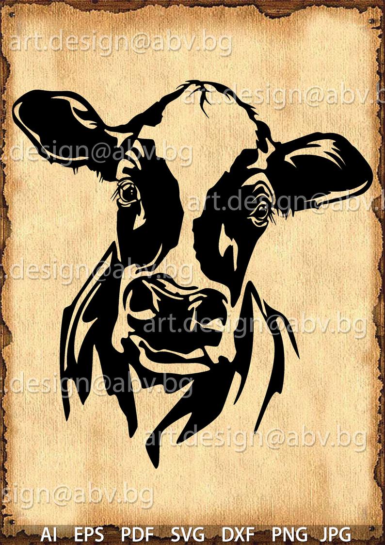 794x1123 Vector Cow Holstein Calf Head Png Pdf Dxf Etsy
