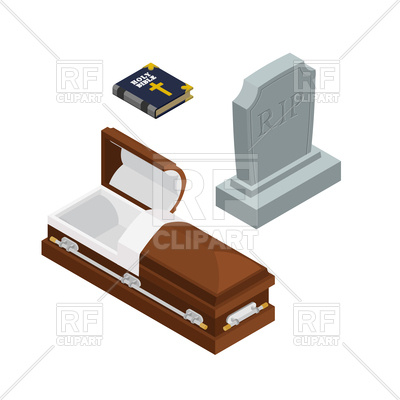400x400 Burial Set Open Wood Coffin Holy Bible Tombstone Vector Image