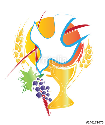 Eucharist Symbol With Chalice, Holy Spirit Dove, Grapes And Wheat 422x500 Eucharist Symbol With Chalice, Holy Spirit Dove, Grapes And Wheat