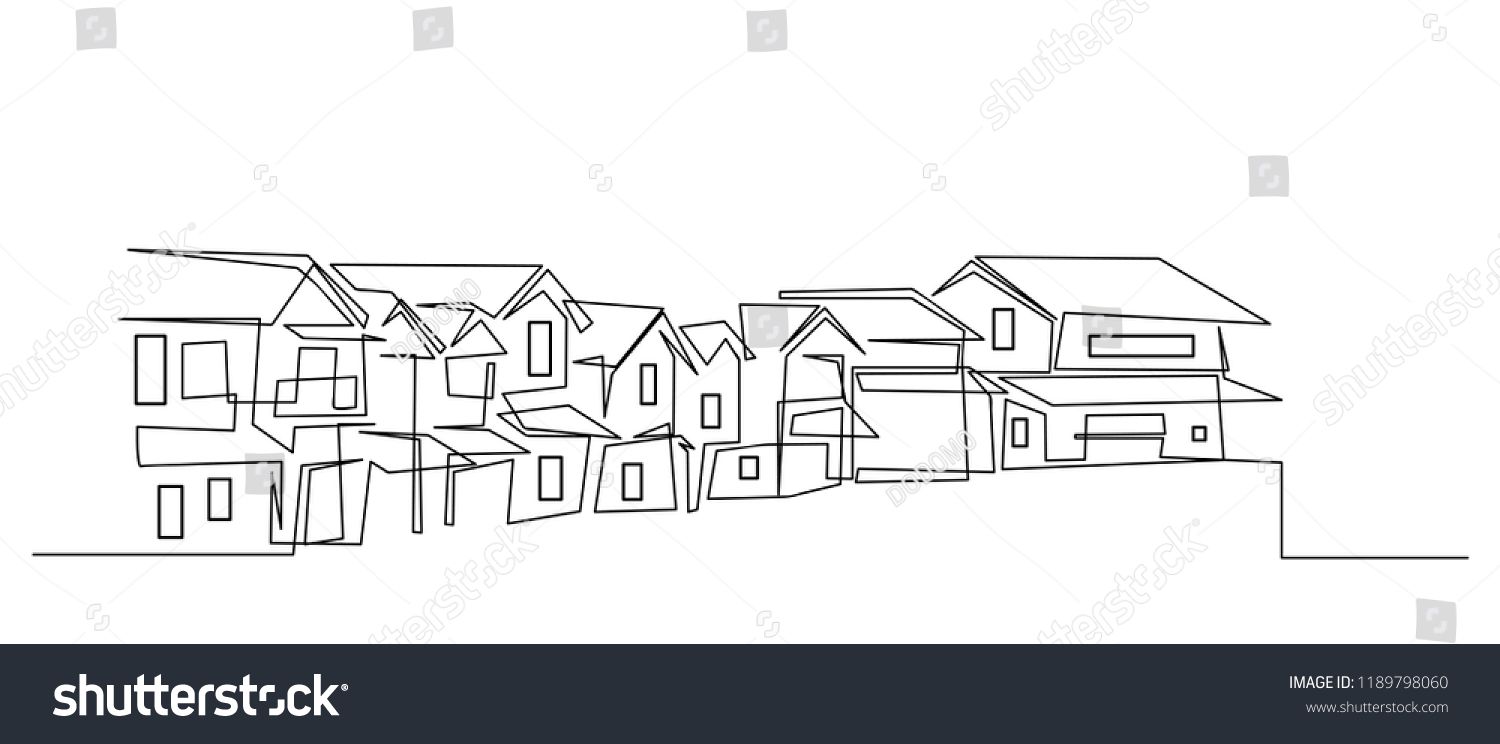 1500x744 Continuous Line Drawing Of House, Residential Building Concept