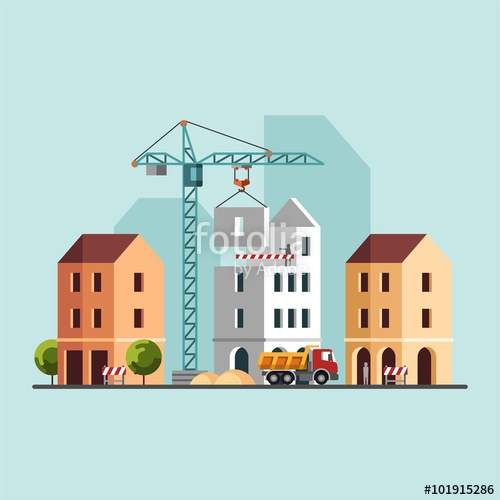 500x500 Construction Site, Building A House Under Construction Vector