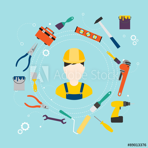 500x500 Builder And Color Tools For Repair And Home Improvement Vector