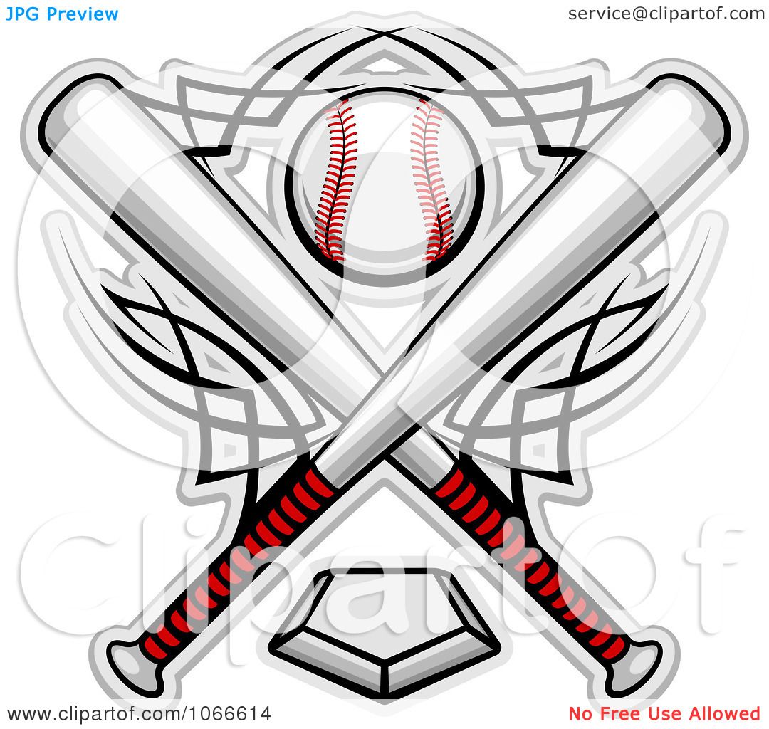 1080x1024 Clipart Crossed Bats And A Baseball Over A Home Plate