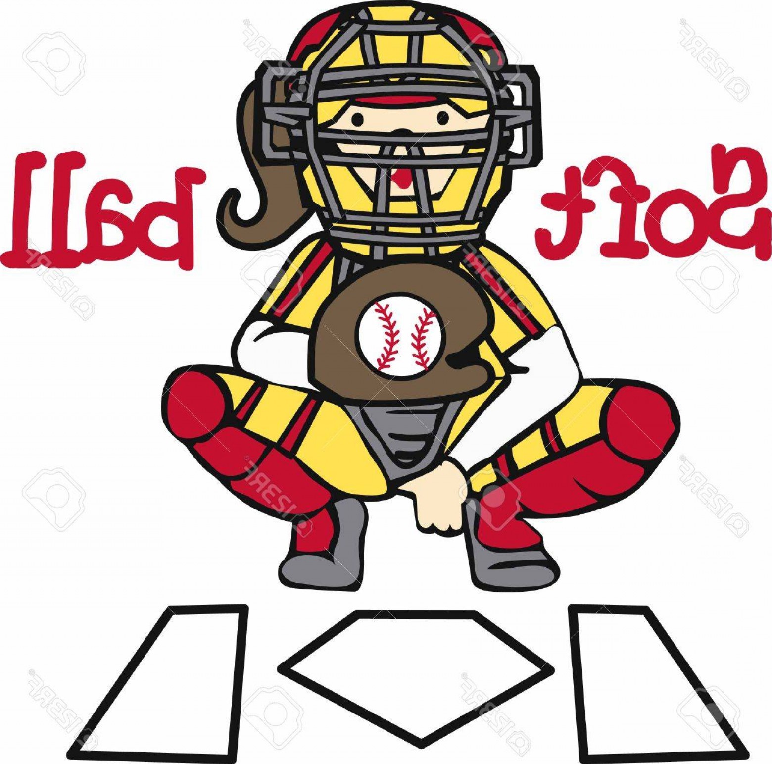 1560x1543 Photostock Vector Softball Catcher In Giving Signals Over Home