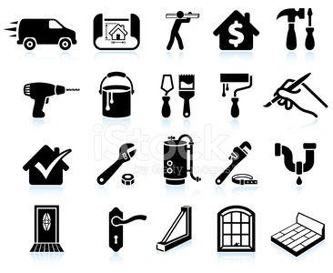 366x300 House Repair Home Improvement Black And White Vector Icon Set