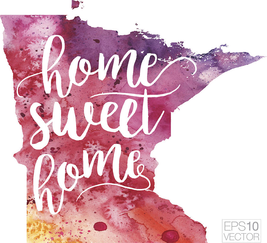 900x819 Home Sweet Home Vector Watercolor Map Of Minnesota Drawing