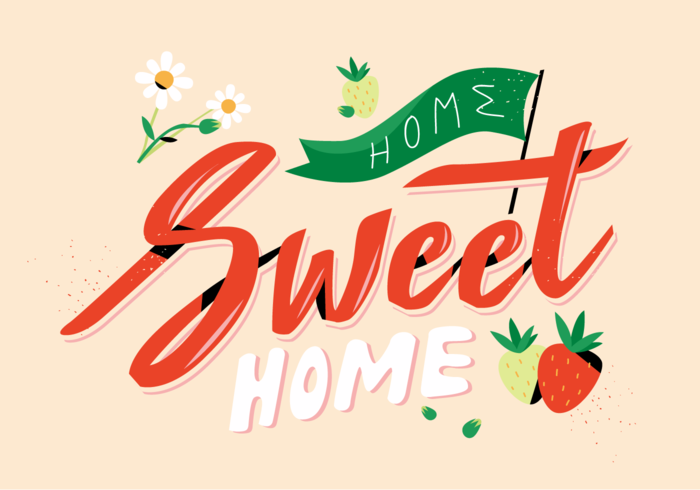 700x490 Cute Strawberry With Letttering Home Sweet Home Vector Flat