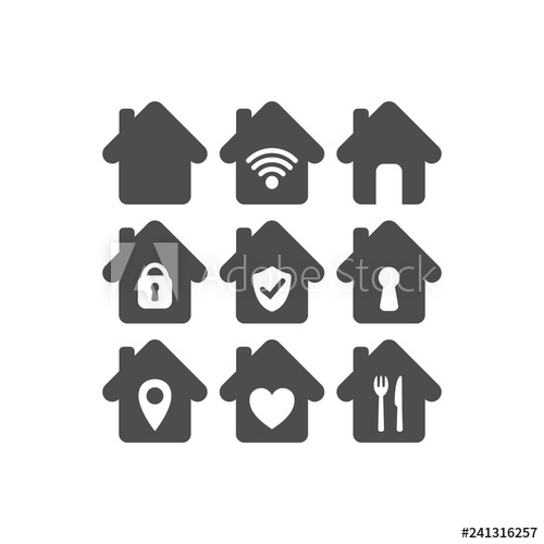 500x500 Home Vector Icon Set House Icons With Wi Fi, Padlock, Location