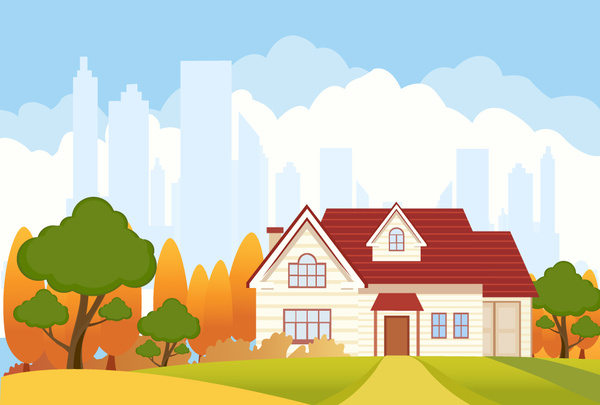 600x405 Landscape Vector Illustration With City Vignette Free Vector