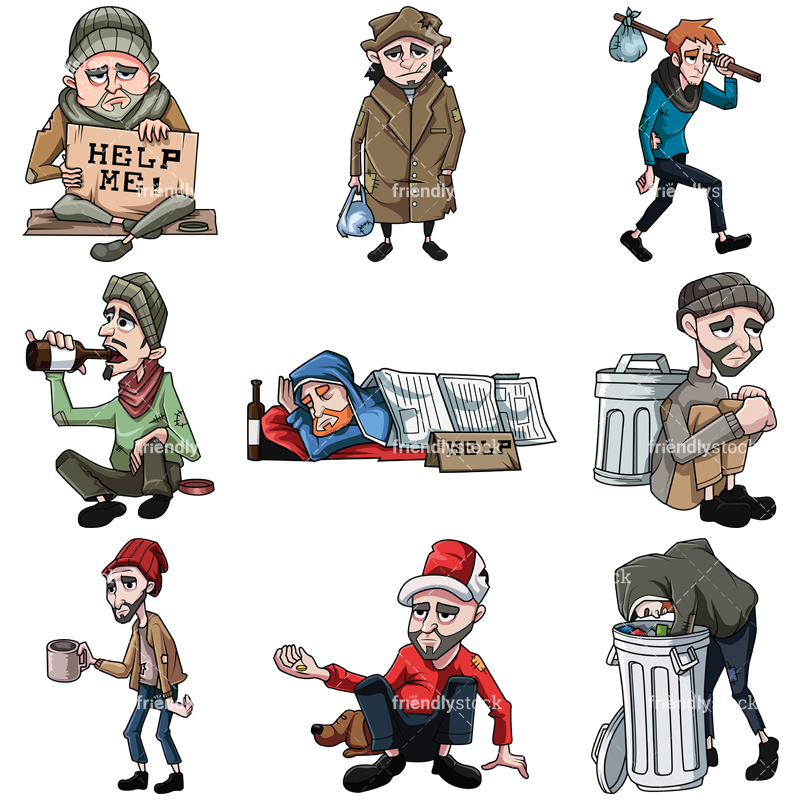 800x800 Homeless Men Vector Cartoon Clipart