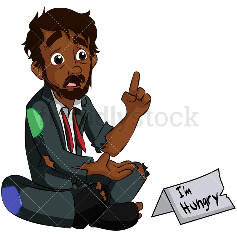 800x800 Black Businessman Hungry And Homeless Vector Cartoon Clipart