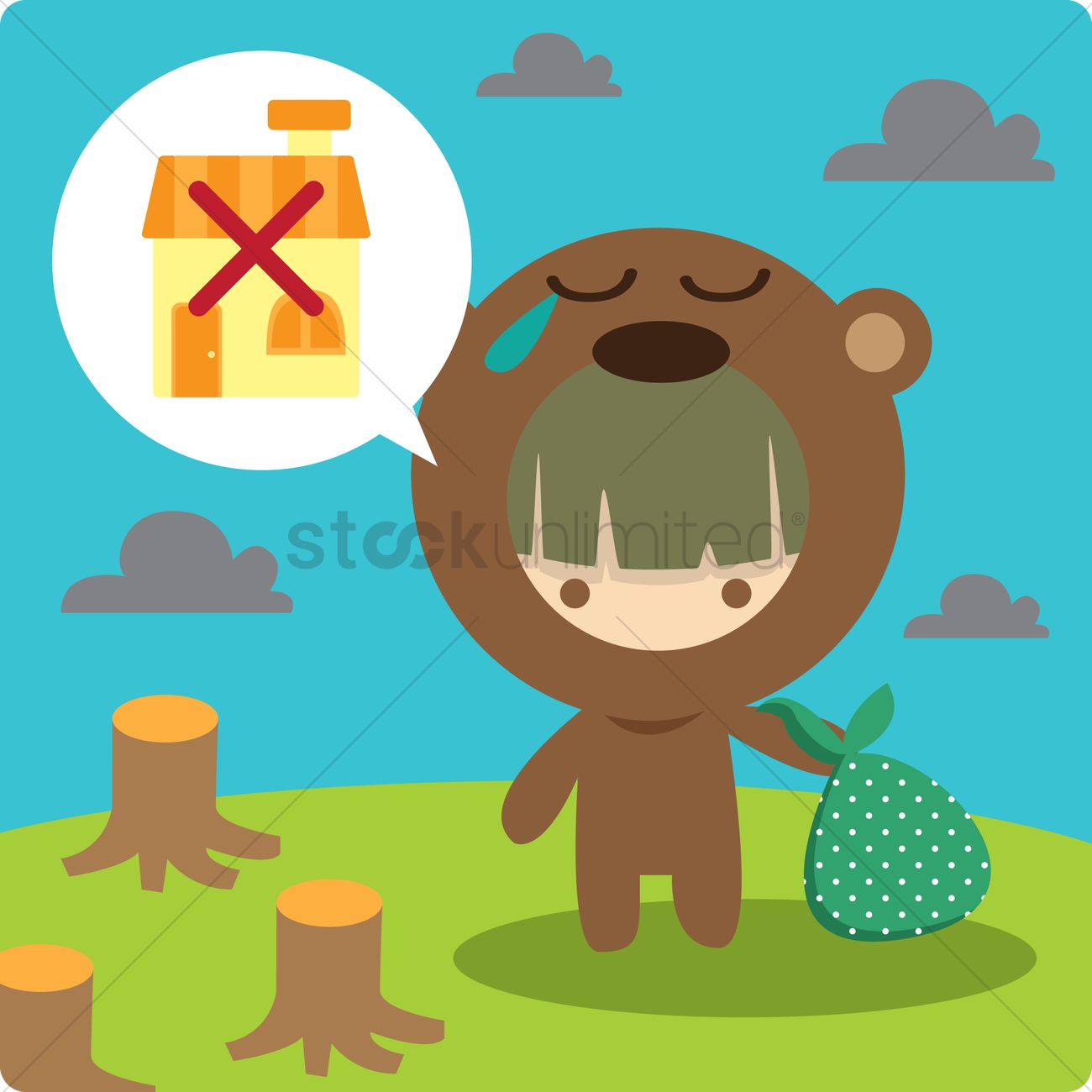 1300x1300 Free A Girl In Bear Costume Is Homeless Vector Image