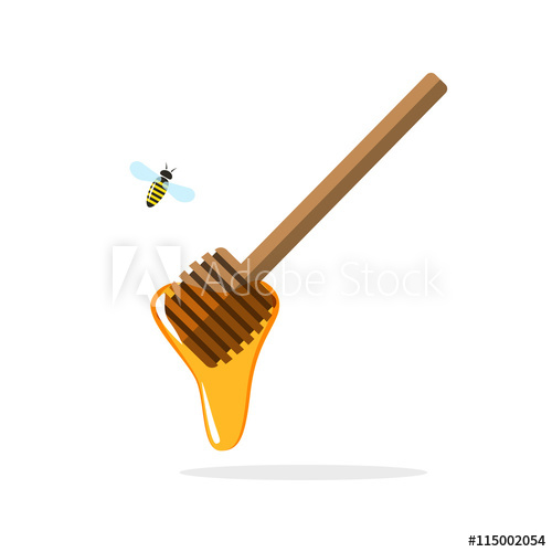 500x500 Honey Dipper Vector Illustration, Wooden Stick With Flowing Honey
