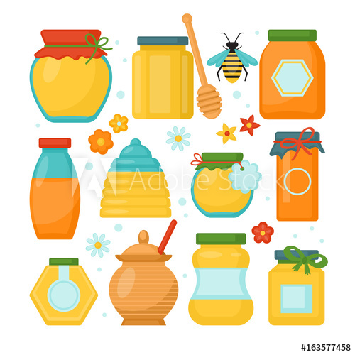 500x500 Honey Jar Vector Illustration Set Isolated Vector Illustration