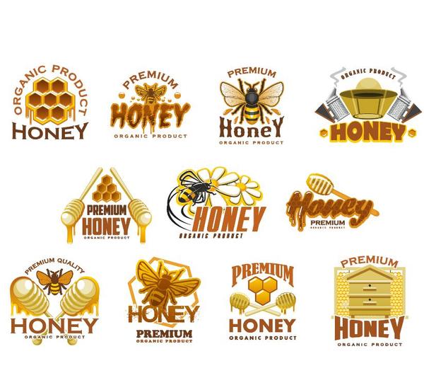 600x534 Honey Logo With Labels Vector Set Free Download