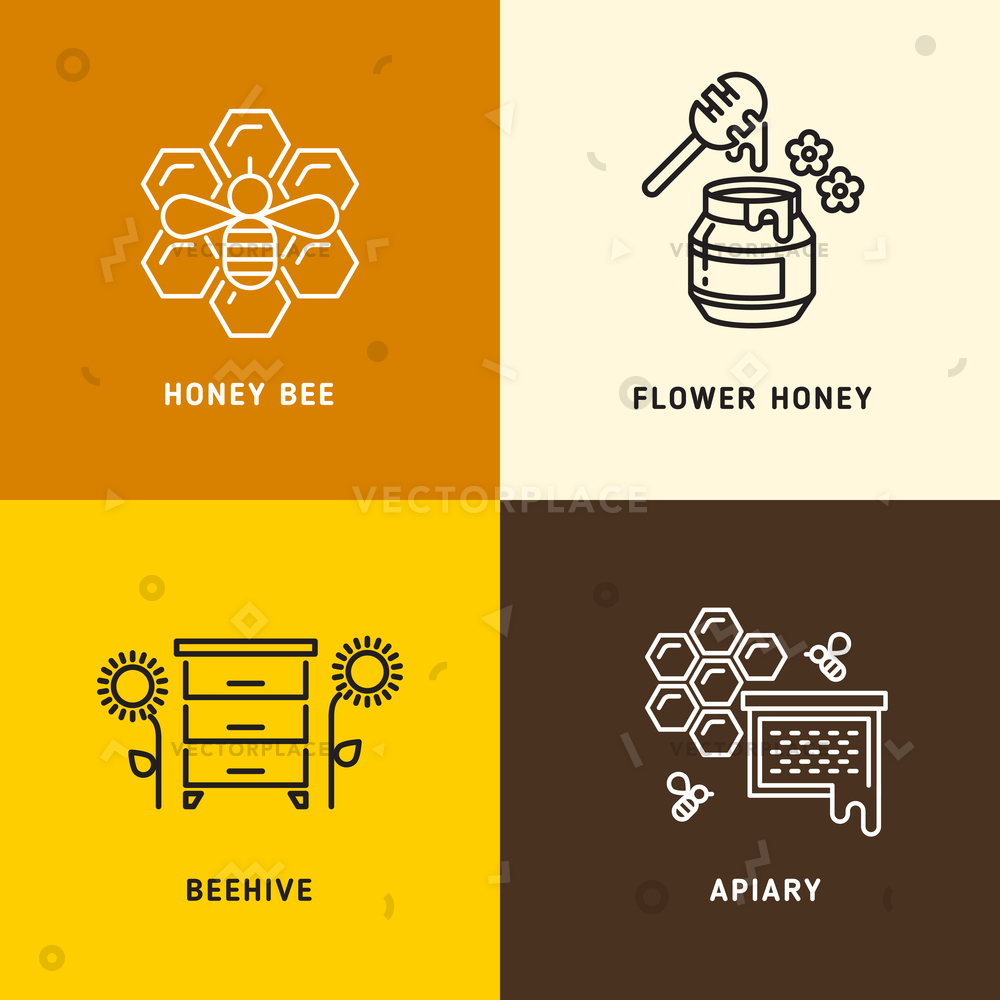1000x1000 Nature Honey Bees Honeycomb Logos Sweet Vector Illustration