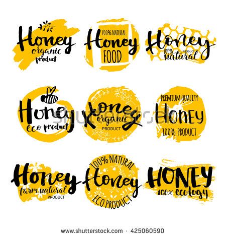 450x470 Set Of Vector Hand Drawn Writing Honey Logo, Label, Badge