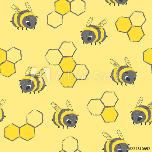 500x500 Seamless Hand Drawn Bees Pattern Vector Honey Background