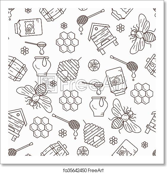 561x581 Free Art Print Of Mead Seamless Pattern Illustration Honey