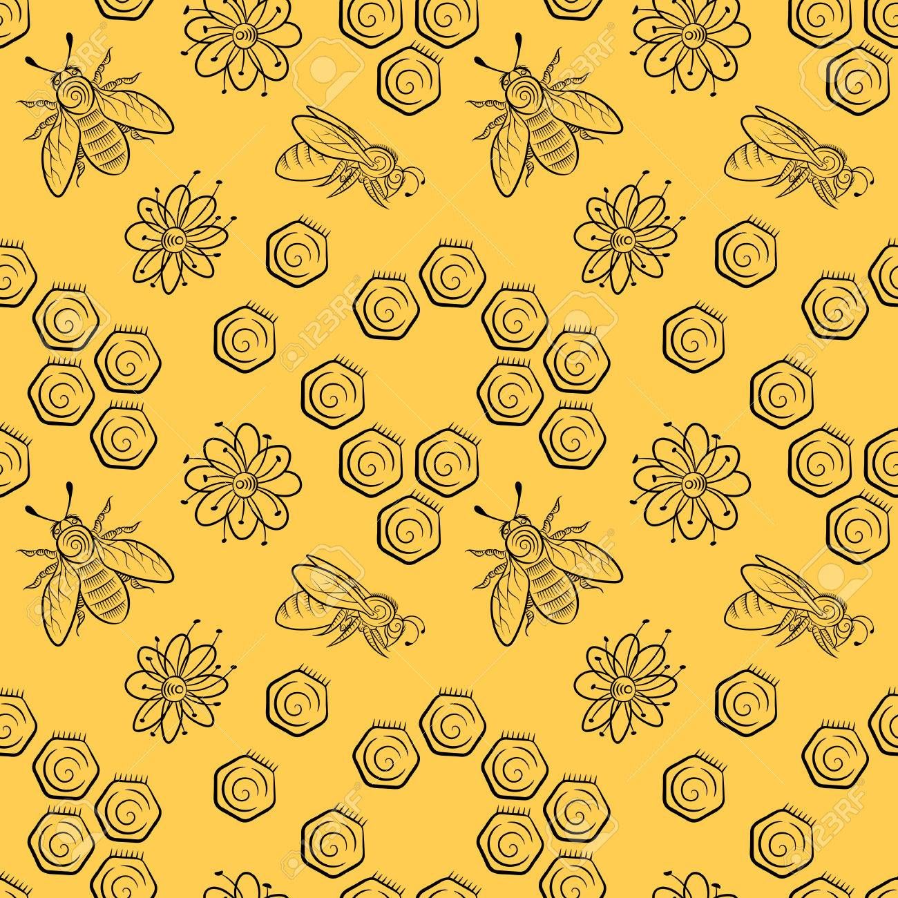 1300x1300 Stock Vector Honey Plant In Bee Illustration, Pattern