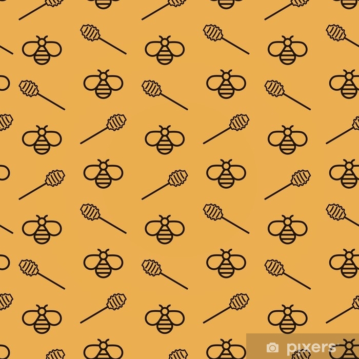 700x700 Yellow Background With Bees And Honey Spoons Vector Seamless