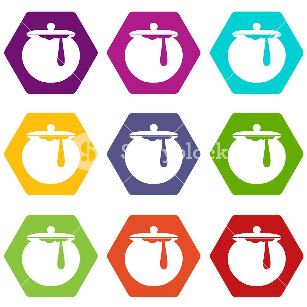 1000x1000 Honey Pot Icon Set Many Color Hexahedron Isolated On White Vector