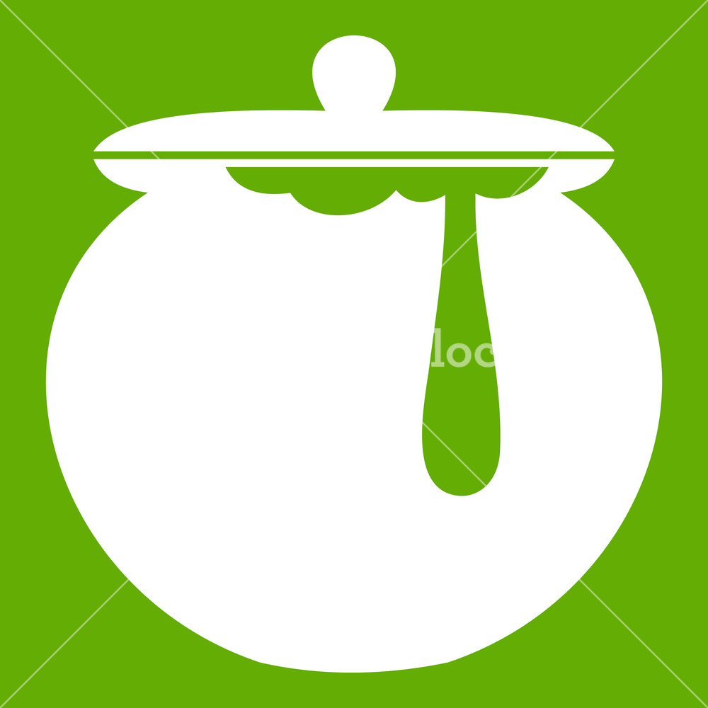 1000x1000 Honey Pot Icon White Isolated On Green Background Vector